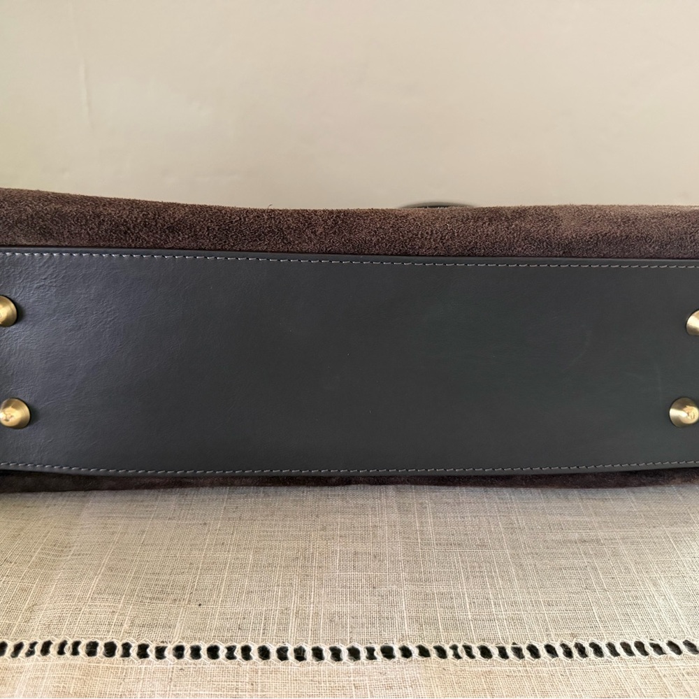 Structured Brown Suede & Leather Top-Handle Handbag - Picture 7 of 10